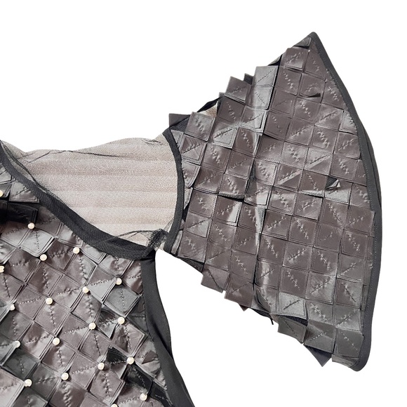 # A021 WHY DRESS BLACK , Hi-LO ROMANTIC 3D Diamond satin patches, pearls - Picture 4 of 12